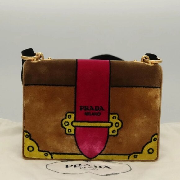 PRADA Kaye Shoulder Bag Velor Gold Brown Auth - Picture 2 of 16
